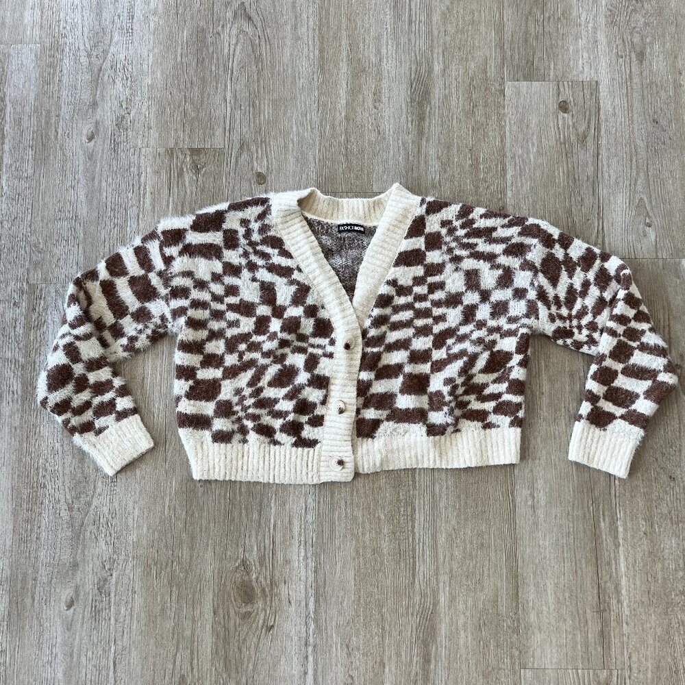 Womens Fashion Nova Cream/Brown Cropped Sweater Cardigan - M